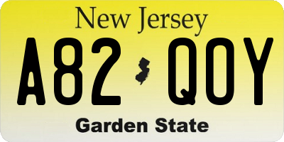 NJ license plate A82QOY