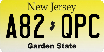 NJ license plate A82QPC