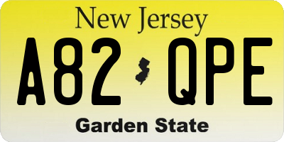 NJ license plate A82QPE