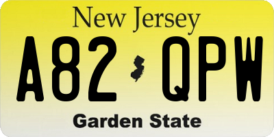 NJ license plate A82QPW