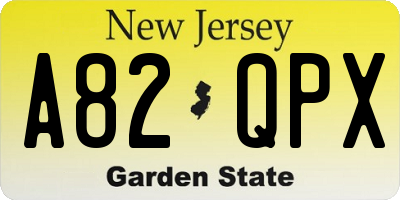 NJ license plate A82QPX