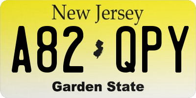 NJ license plate A82QPY