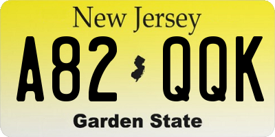 NJ license plate A82QQK