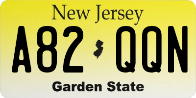 NJ license plate A82QQN