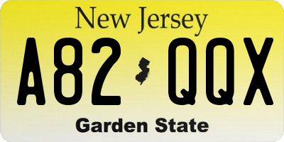 NJ license plate A82QQX