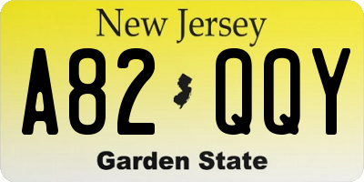 NJ license plate A82QQY