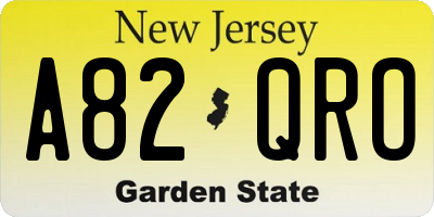 NJ license plate A82QRO