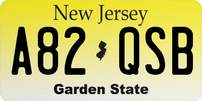 NJ license plate A82QSB