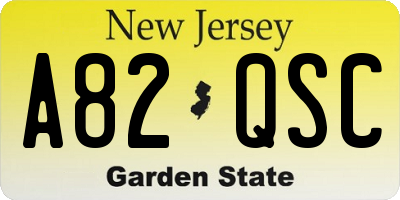 NJ license plate A82QSC