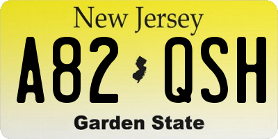 NJ license plate A82QSH