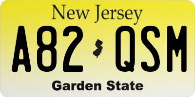 NJ license plate A82QSM