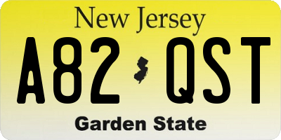 NJ license plate A82QST
