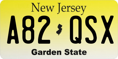 NJ license plate A82QSX