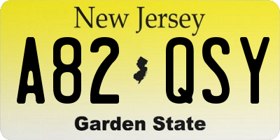 NJ license plate A82QSY