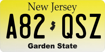 NJ license plate A82QSZ