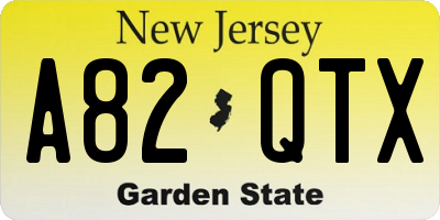 NJ license plate A82QTX