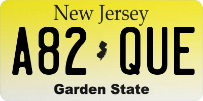 NJ license plate A82QUE