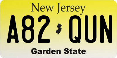NJ license plate A82QUN