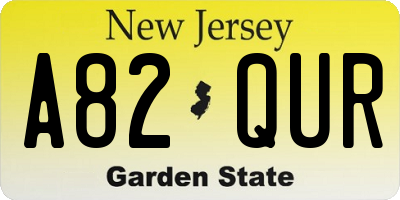 NJ license plate A82QUR