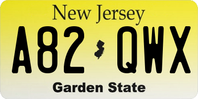 NJ license plate A82QWX