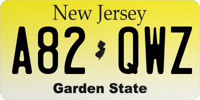 NJ license plate A82QWZ