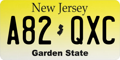 NJ license plate A82QXC