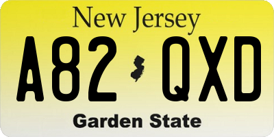 NJ license plate A82QXD