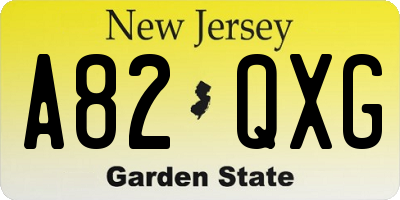 NJ license plate A82QXG