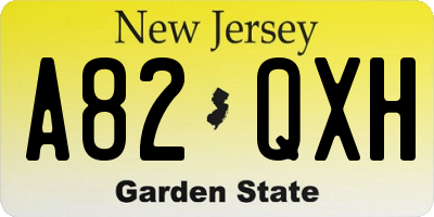 NJ license plate A82QXH