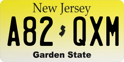 NJ license plate A82QXM