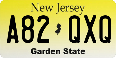 NJ license plate A82QXQ