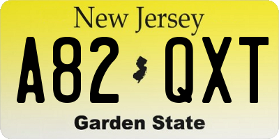 NJ license plate A82QXT