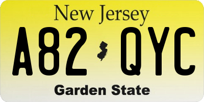NJ license plate A82QYC