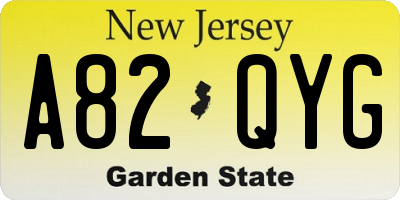 NJ license plate A82QYG