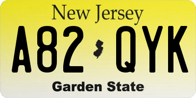 NJ license plate A82QYK