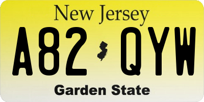 NJ license plate A82QYW