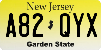 NJ license plate A82QYX