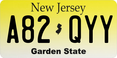 NJ license plate A82QYY