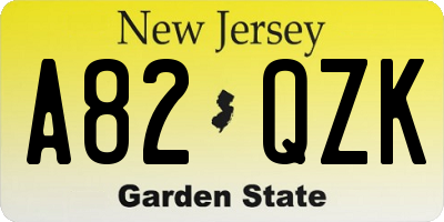 NJ license plate A82QZK