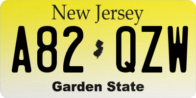 NJ license plate A82QZW