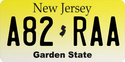 NJ license plate A82RAA