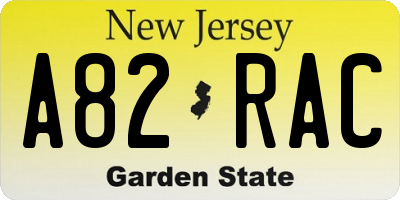 NJ license plate A82RAC