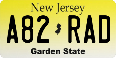 NJ license plate A82RAD