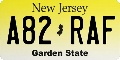 NJ license plate A82RAF