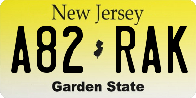 NJ license plate A82RAK