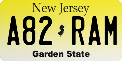 NJ license plate A82RAM