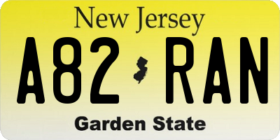 NJ license plate A82RAN