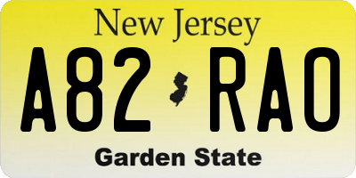 NJ license plate A82RAO