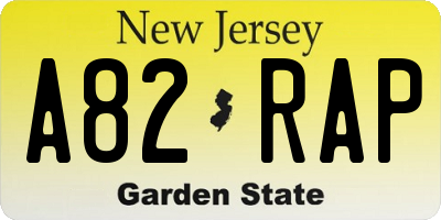 NJ license plate A82RAP