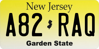 NJ license plate A82RAQ